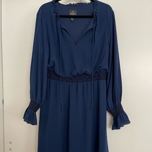 Blue V neck Dress with black stitching